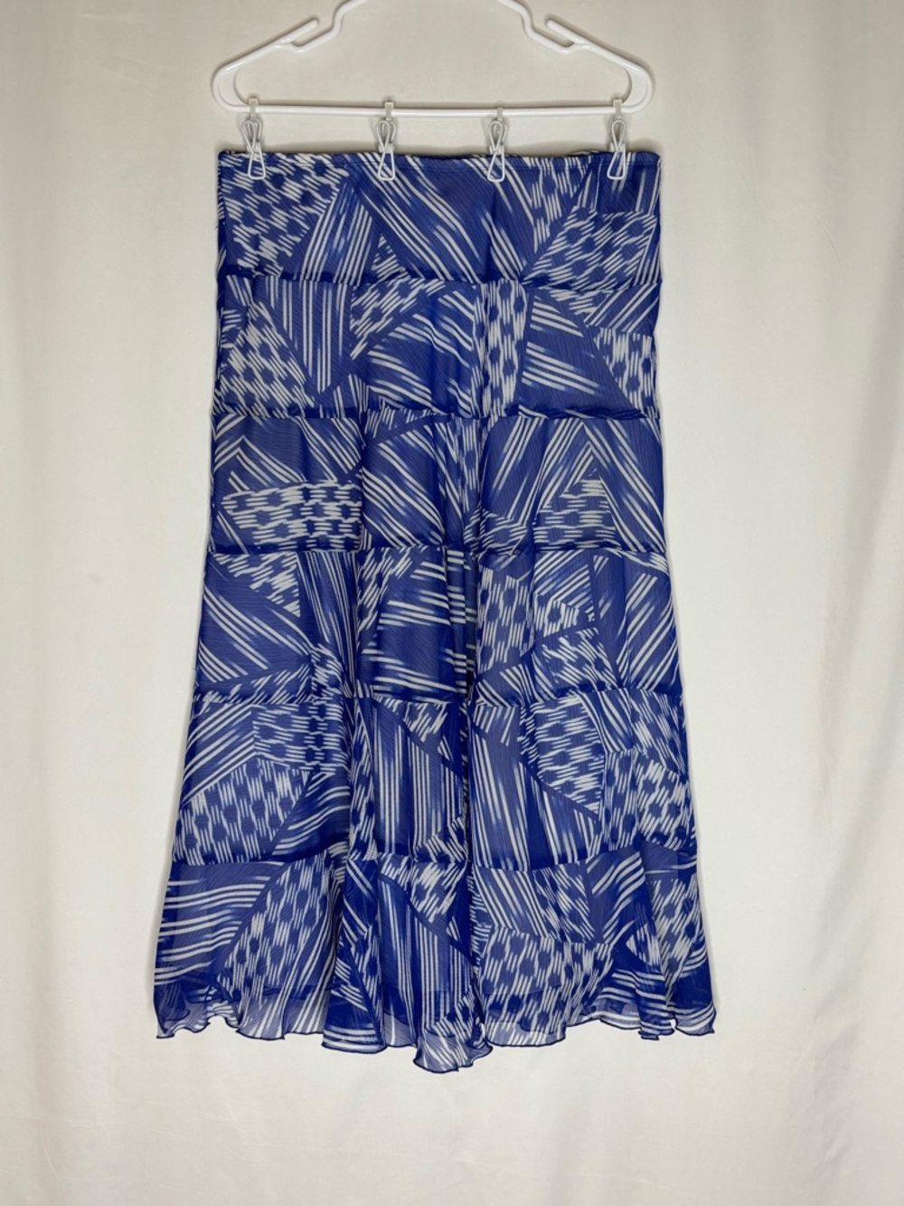 Ruby Rd. Blue & White Geometric Maxi Skirt